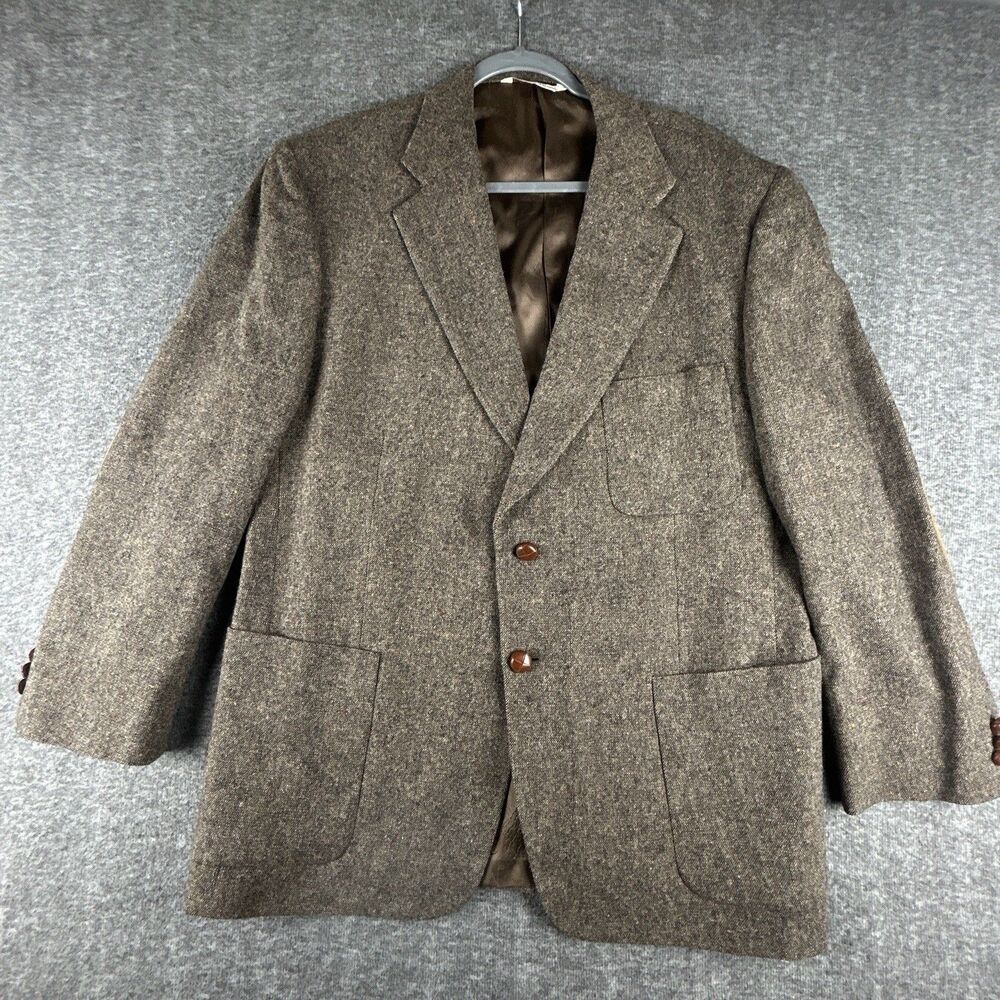 Vintage STAFFORD Blazer 44R Brown Wool Elbow Patch University Tweed Lambswool